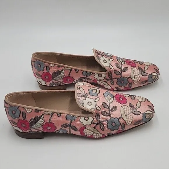NWOB Stuart Weitzman pink floral print pipearky Womens brocade loafers Sz 5.5M