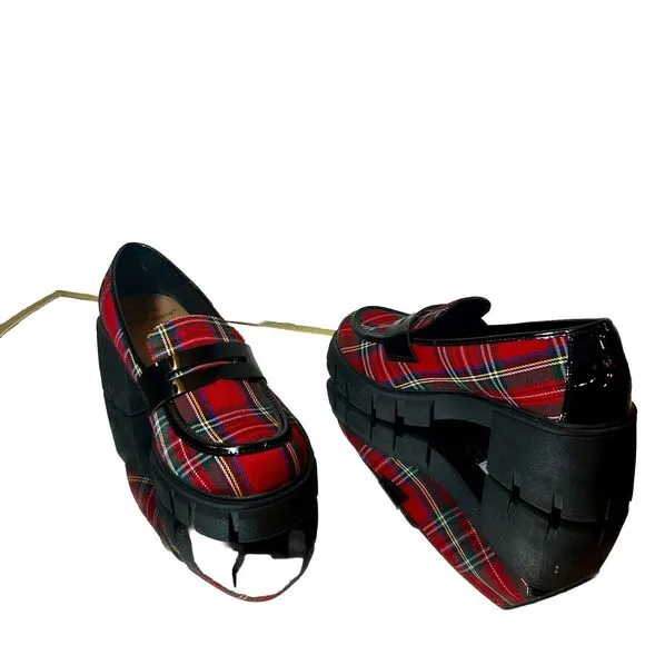 NWOB Torrid Betsey Johnson Creeper Loafers Red Plaid Chunky Limited Edition 10WW