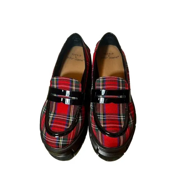 NWOB Torrid Betsey Johnson Creeper Loafers Red Plaid Chunky Limited Edition 10WW