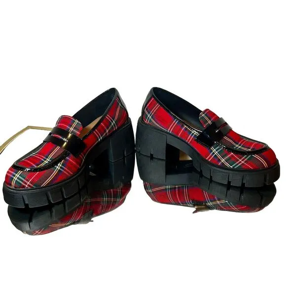 NWOB Torrid Betsey Johnson Creeper Loafers Red Plaid Chunky Limited Edition 10WW