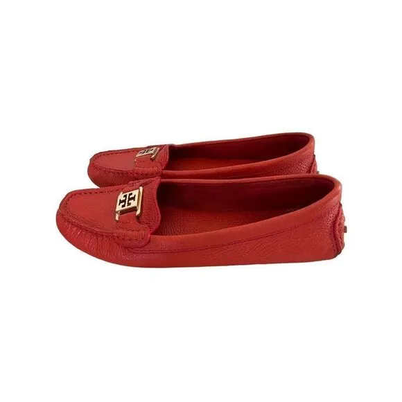 NWOB Tory Burch Kendrick Tumble Leather Orange Flats Loafers W/dustbag Women’s 8