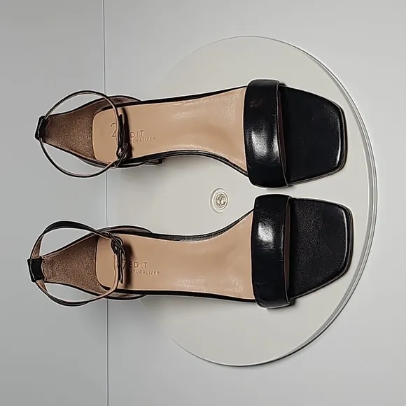 NWOT 27 Edit Naturalizer Iriss Heel Sandal Ankle Strap Square Leather Black 7