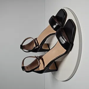 NWOT 27 Edit Naturalizer Iriss Heel Sandal Ankle Strap Square Leather Black 7