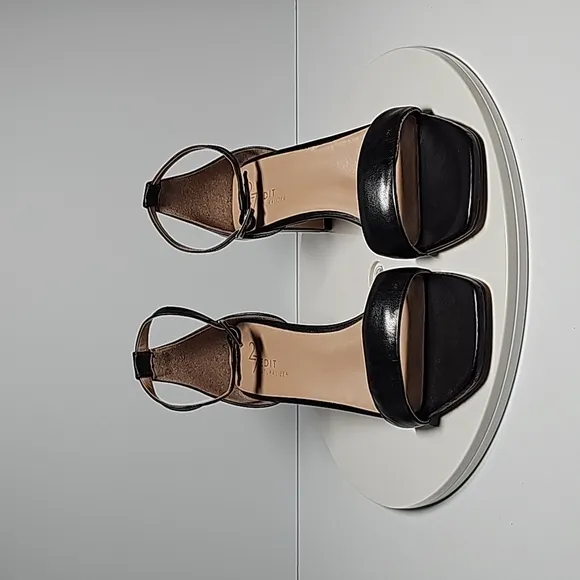 NWOT 27 Edit Naturalizer Iriss Heel Sandal Ankle Strap Square Leather Black 7