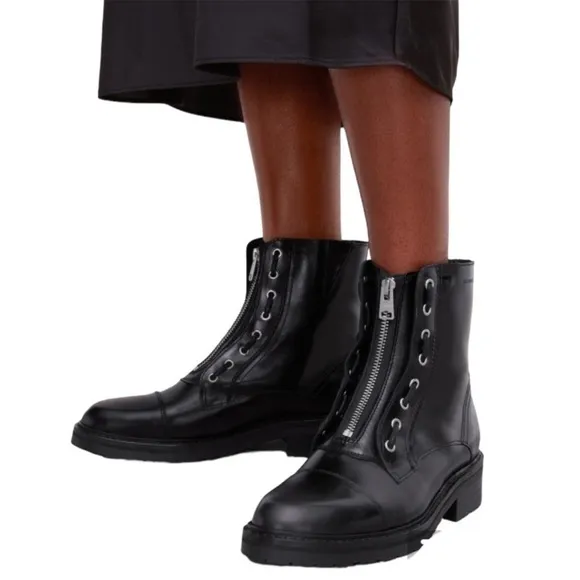NWOT ALL SAINTS Alaria Combat Boots Black Leather Size EU 36