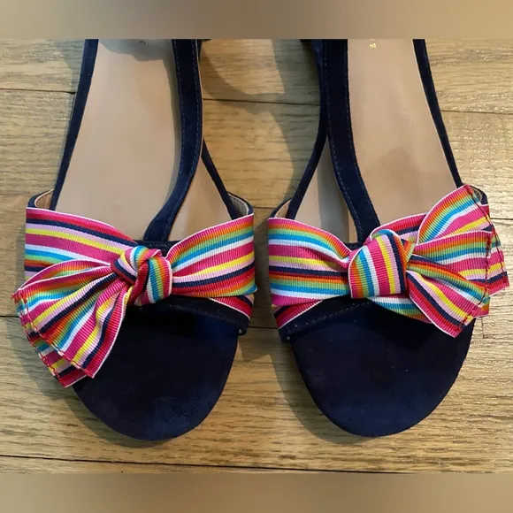 NWOT - ANTHROPOLOGIE “Elenore” Navy Blue Suede T-Strap Sandals with Bows / Sz 9