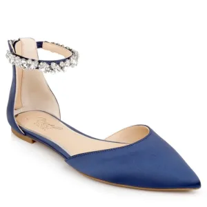 NWOT Badgley Mischka Cassidy Satin Rhinestone Pointed-Toe Flats Shoes