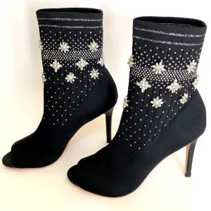 NWOT Badgley Mischka VIVI rhinestone sock booties. Sz 6. Glistening jewels.Black