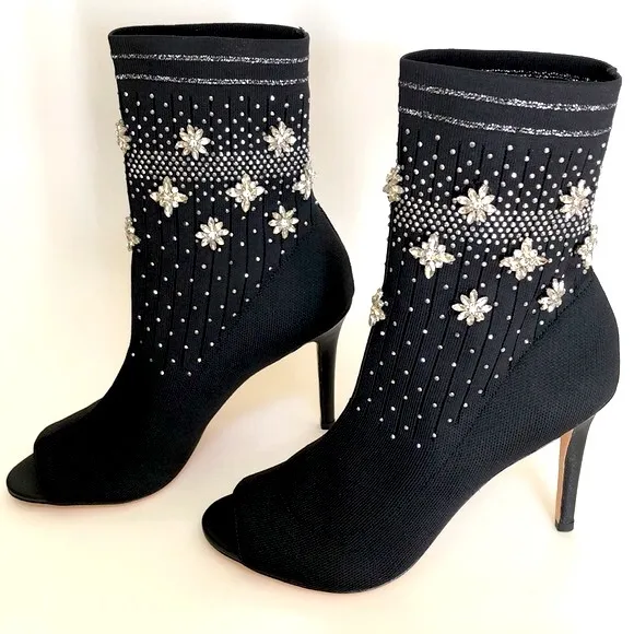NWOT Badgley Mischka VIVI rhinestone sock booties. Sz 6. Glistening jewels.Black