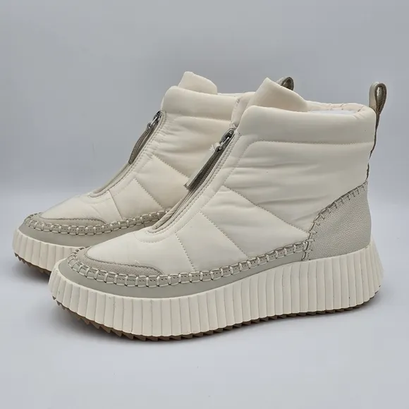 NWOT Dolce Vita Devlin Platform Zip-Up Sneakers, Ivory Nylon, Women's 8.5