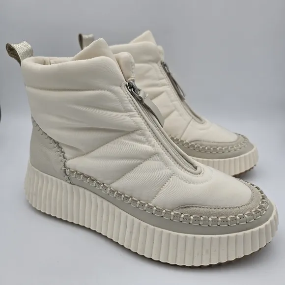 NWOT Dolce Vita Devlin Platform Zip-Up Sneakers, Ivory Nylon, Women's 8.5