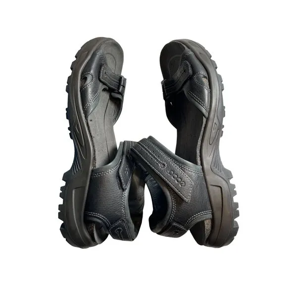 NWOT Ecco Yucatán Sandals Leather Black Adjustable Strap Men’s Sz 48 US14-14.5