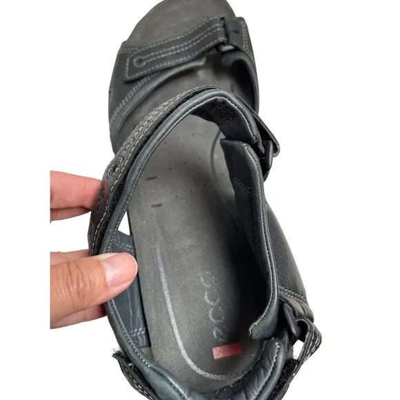 NWOT Ecco Yucatán Sandals Leather Black Adjustable Strap Men’s Sz 48 US14-14.5