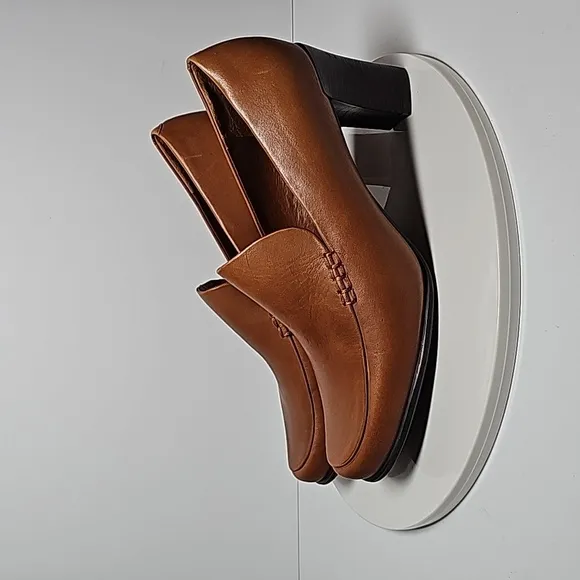 NWOT Franco Sarto Nolan Pump Loafers Slip-On Stacked Block Heel Leather Brown 8