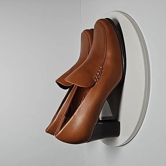NWOT Franco Sarto Nolan Pump Loafers Slip-On Stacked Block Heel Leather Brown 8