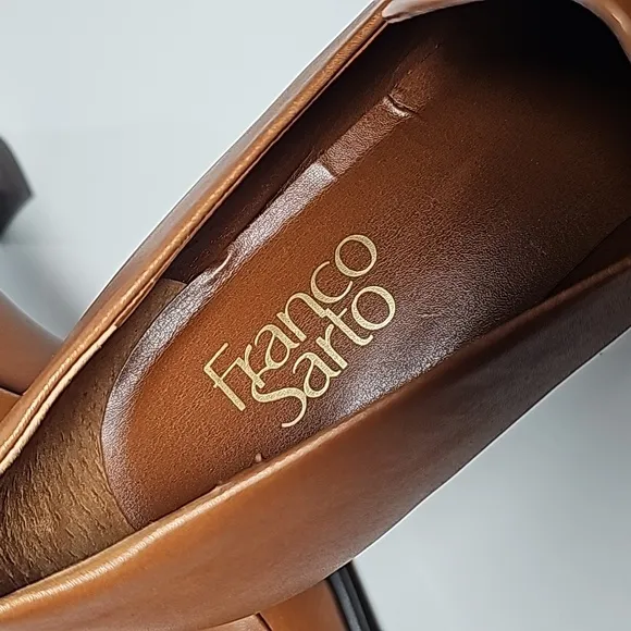 NWOT Franco Sarto Nolan Pump Loafers Slip-On Stacked Block Heel Leather Brown 8
