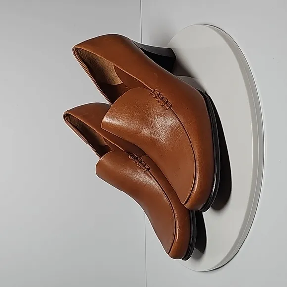 NWOT Franco Sarto Nolan Pump Loafers Slip-On Stacked Block Heel Leather Brown 8
