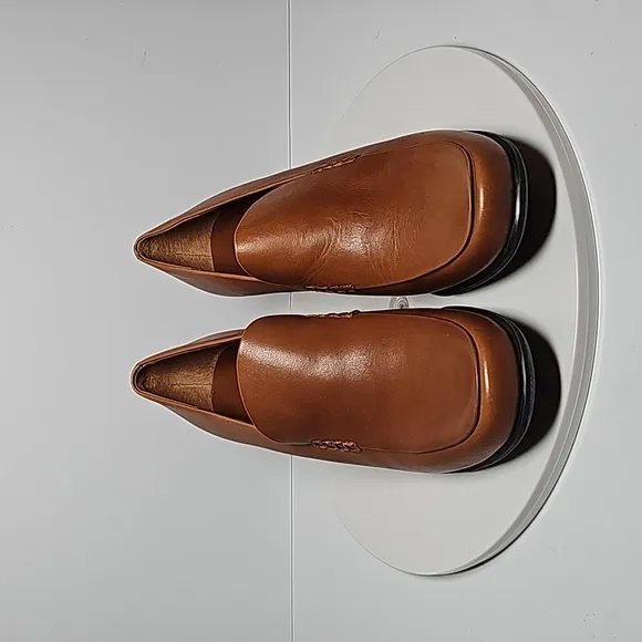 NWOT Franco Sarto Nolan Pump Loafers Slip-On Stacked Block Heel Leather Brown 8