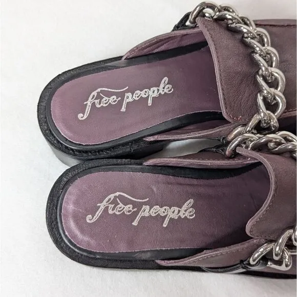 NWOT Free People Vida Almond Toe Chain Detail Slip On Mule Loafers Fig 38.5 US 8