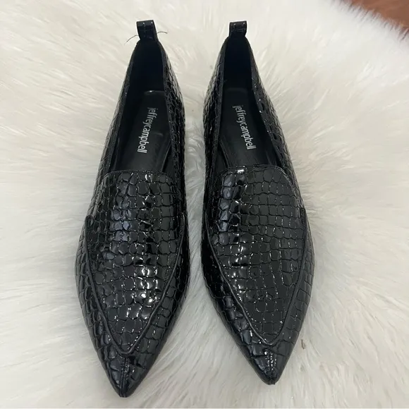 NWOT Jeffrey Campbell Viona flats black  patent Croc  Flats Slip On 7.5