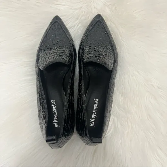 NWOT Jeffrey Campbell Viona flats black  patent Croc  Flats Slip On 7.5