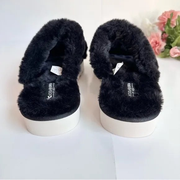 NWOT Koolaburra by UGG Fuzz-On Black Faux-Fur Slide Sandals