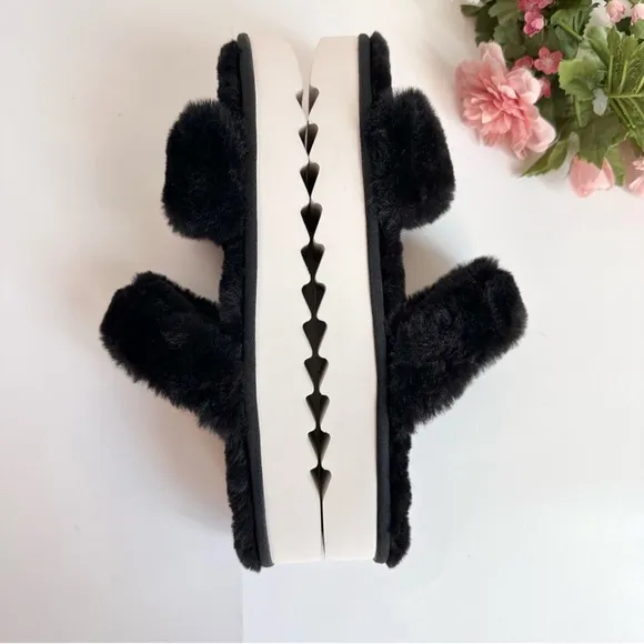 NWOT Koolaburra by UGG Fuzz-On Black Faux-Fur Slide Sandals