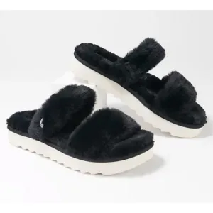 NWOT Koolaburra by UGG Fuzz-On Black Faux-Fur Slide Sandals