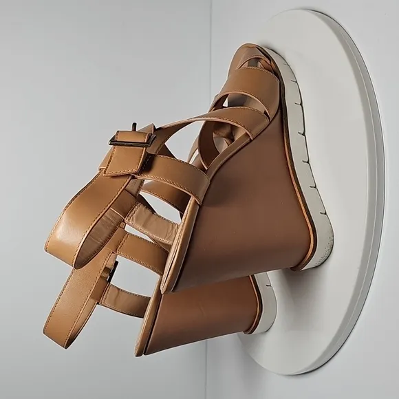 NWOT Linea Paolo High Wedge Sandals Slingback Adjustable Ankle Strap Tan 10