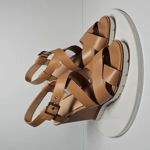 NWOT Linea Paolo High Wedge Sandals Slingback Adjustable Ankle Strap Tan 10