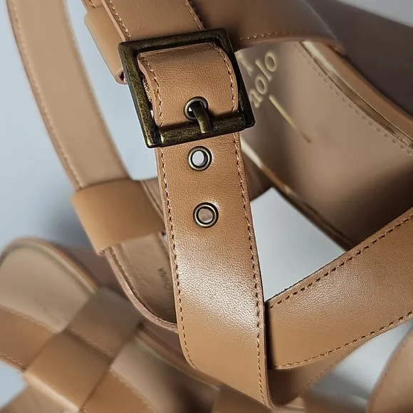 NWOT Linea Paolo High Wedge Sandals Slingback Adjustable Ankle Strap Tan 10