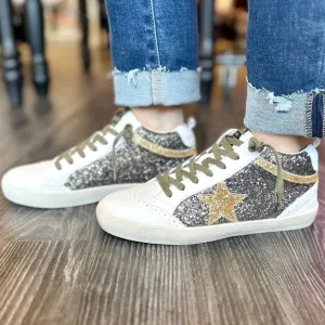 NWOT • Mi.iM • Daisy Rubber Sole Lace-up Mid Star Sneakers • Glitter • Size 8.5