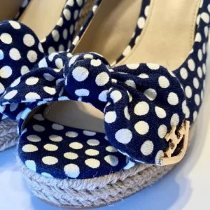 NWoT POLKA DOT Tory Burch White Polka Dot NAVY Wedge Heels Sandals Sz 9-Last 1