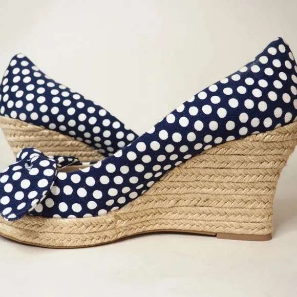 NWoT POLKA DOT Tory Burch White Polka Dot NAVY Wedge Heels Sandals Sz 9-Last 1