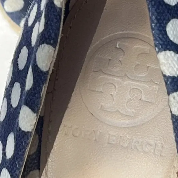 NWoT POLKA DOT Tory Burch White Polka Dot NAVY Wedge Heels Sandals Sz 9-Last 1
