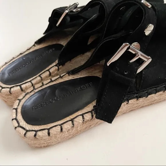 NWOT Rebecca Minkoff Black Gala Suede Espadrille Slide Sandals