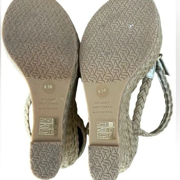 NWOT Stuart Weitzman Braida Strap Espadrille Wedge Sandals Gold/Neutral– Sz 8.5