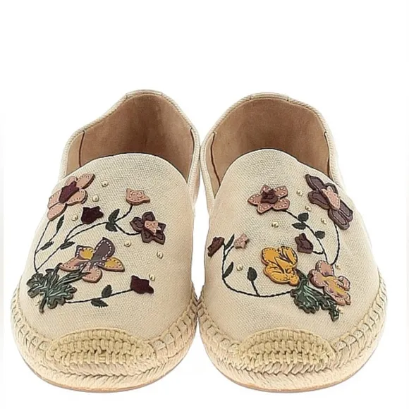 NWOT Tory Burch Cream and Brown Espadrilles with Woven Toe.Size 8M. Never worn.