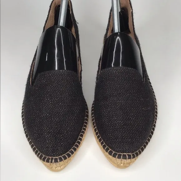 NWOT VISCATA BARCELONA Black Sheen Palafrugell Linen Espadrille Flats.