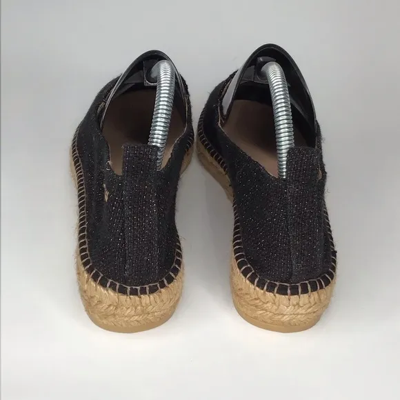 NWOT VISCATA BARCELONA Black Sheen Palafrugell Linen Espadrille Flats.