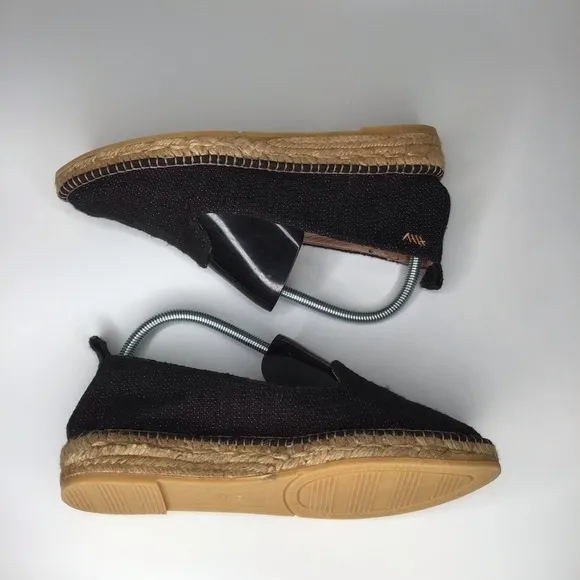 NWOT VISCATA BARCELONA Black Sheen Palafrugell Linen Espadrille Flats.