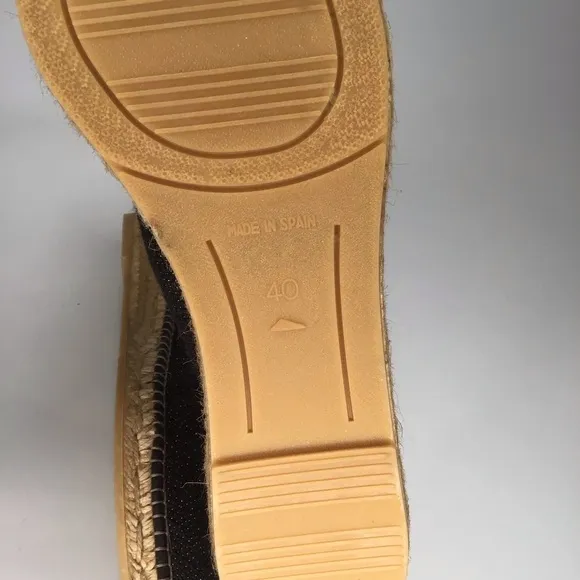 NWOT VISCATA BARCELONA Black Sheen Palafrugell Linen Espadrille Flats.