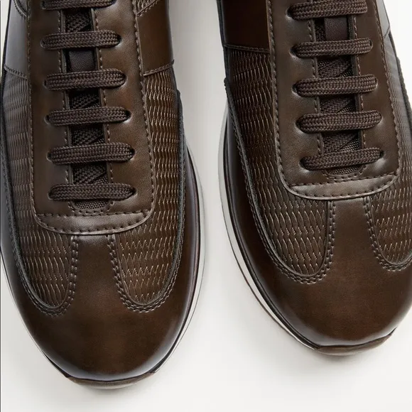 NWOT. Zara Dark Brown Embosses Sneakers. Size 10.