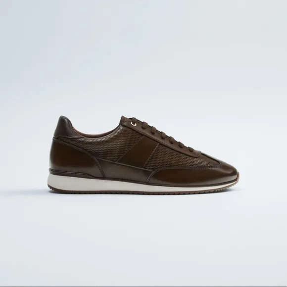 NWOT. Zara Dark Brown Embosses Sneakers. Size 10.