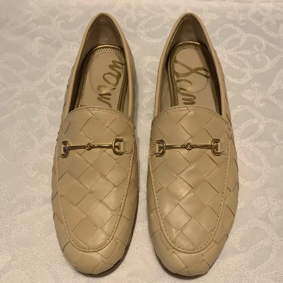 NWOT/NWOB SAM EDELMAN LORAINE WOVEN TAILORED LOAFERS IN EGGSHELL SIZE 8M