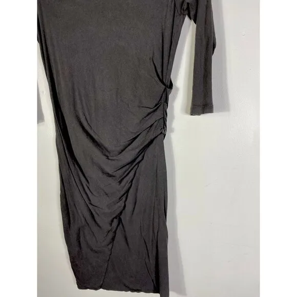 NWT $189 James Perse Standard SIZE 4/XL Gray Boat Neck Dress  Long Sleeve RUCHED