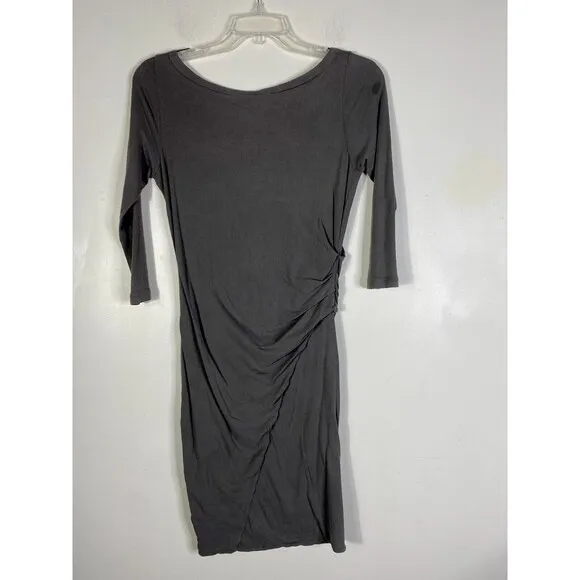NWT $189 James Perse Standard SIZE 4/XL Gray Boat Neck Dress  Long Sleeve RUCHED