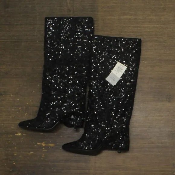 NWT a new day Womens Abba Sequin Foldover Tall Boots 91636693 Black 7.5M