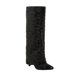 NWT a new day Womens Abba Sequin Foldover Tall Boots 91636693 Black 7.5M