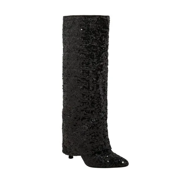 NWT a new day Womens Abba Sequin Foldover Tall Boots 91636693 Black 7.5M